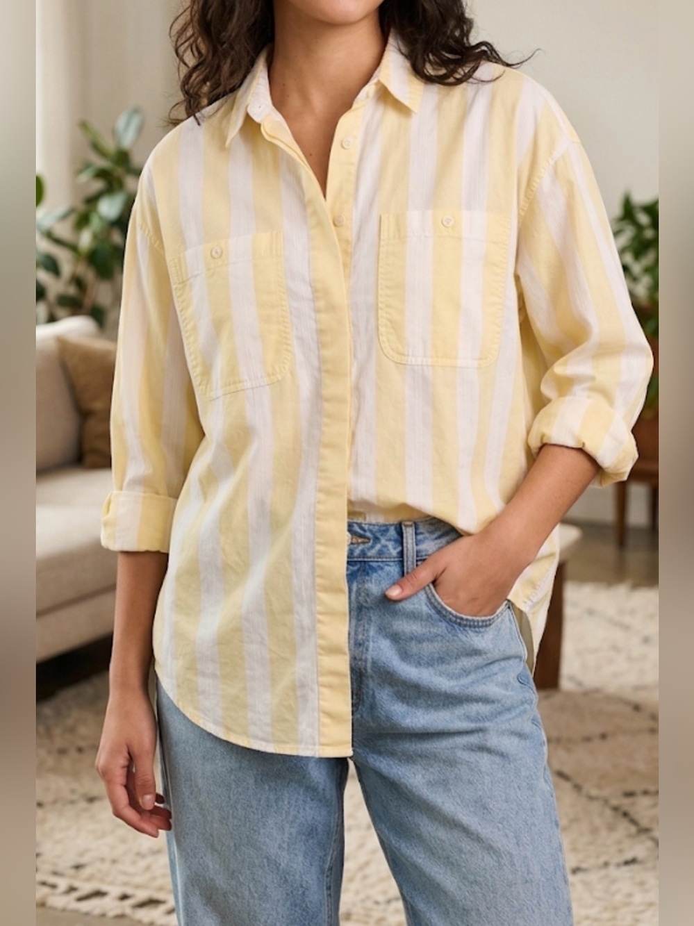 Vintage Lizsport 100% Cotton Striped Shirt - Size Large